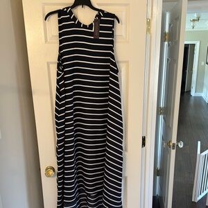 Sleeveless Halter style Navy and White Striped Dress